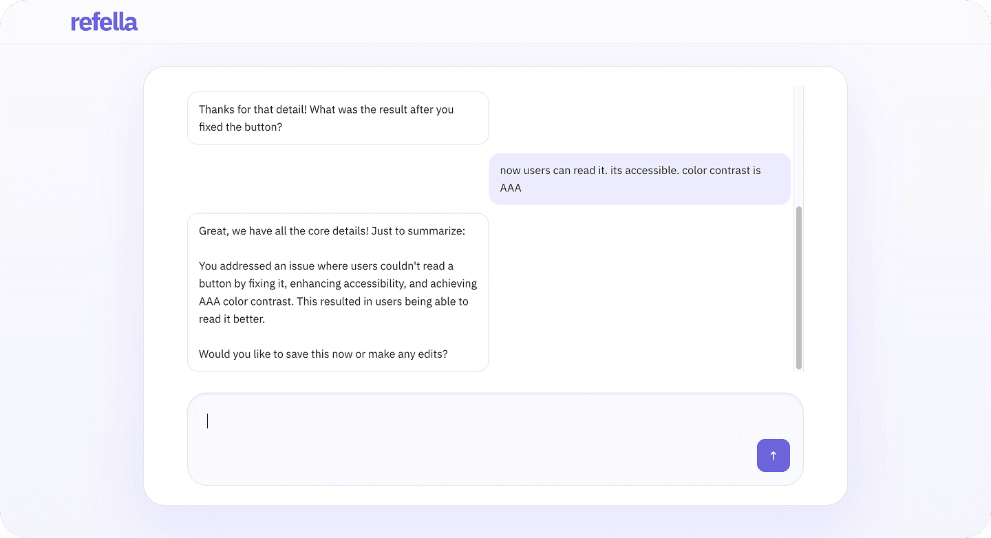 Refella chat asking focused follow-up questions