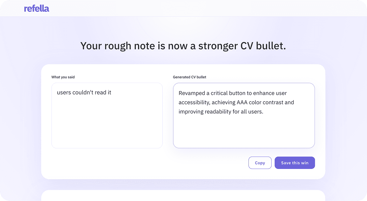 Refella turning a rough note into a stronger CV bullet